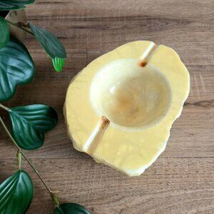 Vintage 1960s 1970s carved Alabaster stone ashtray. Midcentury MCM retro decor.